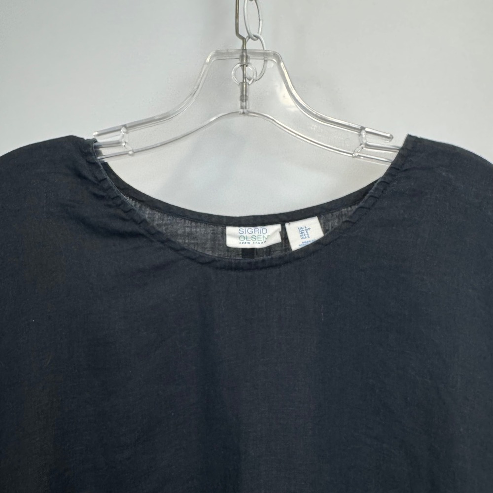 Sigrid Olsen Black 100% Linen Boxy Dolman Sleeve Blouse Top Womens Small - Picture 9 of 12
